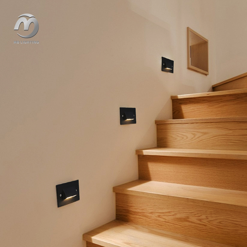 Indoor Outdoor Corridor Recessed Wall Lamps 3W Led Stair Light Aluminum Square Step Lamp