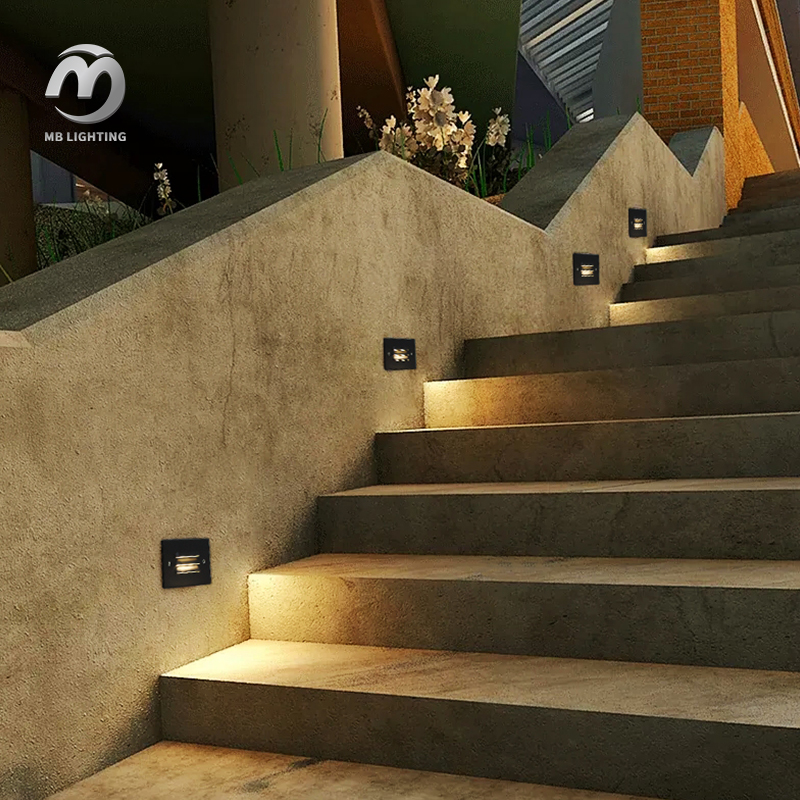 Outdoor Corner Step Light 3W Recessed Rectangle Stair Lighting Waterproof LED Wall Lamps