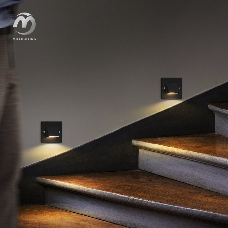 Indoor Outdoor Corridor Recessed Wall Lamps 3W Led Stair Light Aluminum Square Step Lamp
