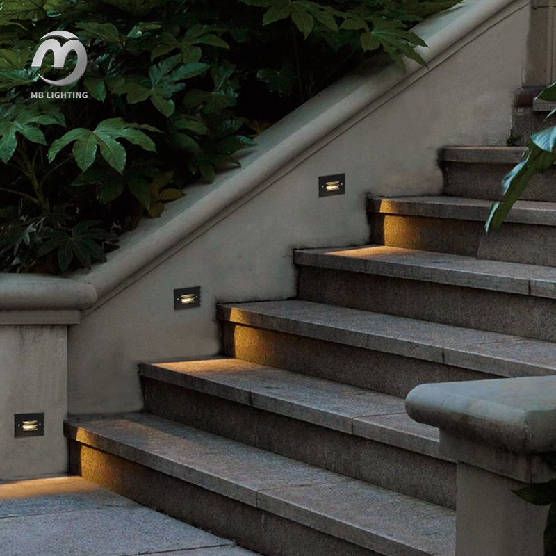 Outdoor Corner Step Light 3W Recessed Rectangle Stair Lighting Waterproof LED Wall Lamps